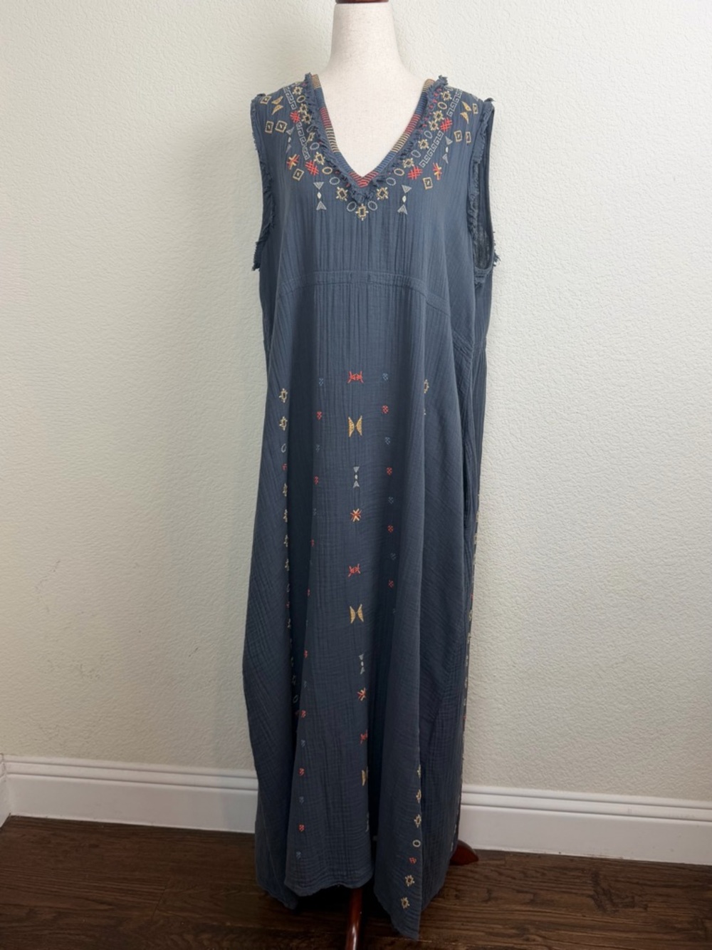Johnny Was Aztec Embroidered Sleeveless Maxi Dress